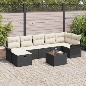 vidaXL Conjunto de Sofá de Jardim de 8 Peças com Almofadas Preto Rattan
