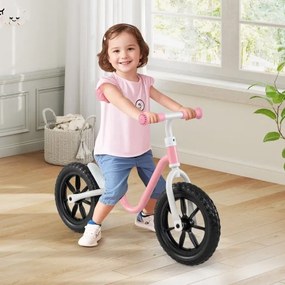 Bicicleta sem pedais crianças com guiador e assento ajustável em altura, bicicleta de aprendizagem com rodas de 12 polegadas, cor-de-rosa