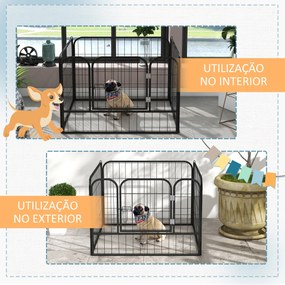 PawHut Parque para Cães com 4 Painéis Parque para Animais de Estimação Dobrável 82x82x60cm com Porta e Fechadura para Exterior e Interior Cinza