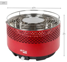 Churrasco Portátil Aktive Redonda Sem fumos Vermelho Aço inoxidável Ferro 34 x 24 x 34 cm
