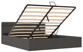 Cama hidráulica c/ arrumação LED 160x200cm tecido cinza-escuro