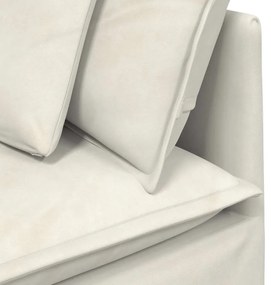 Sofá modular com pufes e almofadas veludo creme