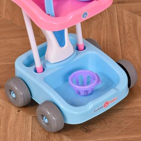 HOMCOM Carrinho de Limpeza para Crianças acima de 3 Anos com Robot Aspirador Elétrico com Luzes e Sons 23 Acessórios Incluídos 42x32x49,5cm Rosa e Azul