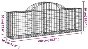Cestos gabião arqueados 11pcs 200x30x60/80 cm ferro galvanizado