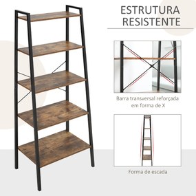 Estante de Estilo Industrial em Forma de Escada com 5 Prateleiras com Estrutura de Metal para Sala de Estar Dormitório Cozinha Escritório 56x34x160cm