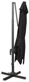 Guarda-sol jardim cantilever c/ poste e luzes LED 300 cm preto