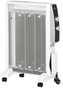 Aquecedor Elétrico 750W/1500W Aquecedor de Mica com Ecrã LED Controlo Remoto Termostato Temporizador e 4 Rodas para Área 15-18 m² 47x26,5x61,5cm Branc