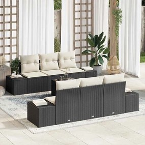 vidaXL Conjunto de Sofá para Jardim de 7 Peças com Almofadas Preto de Rattan Poliéster