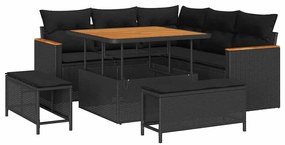 Conjunto de Sofá de Jardim com 8 Peças e Almofadas em Rattan Preto Acá