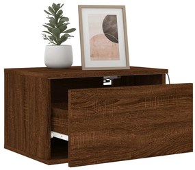 Mesa de cabeceira de parede com luzes LED carvalho castanho