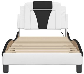 Estrutura cama c/ luzes LED 90x190 cm couro artif. branco/preto