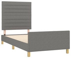 Estrutura de cama c/ cabeceira tecido 90x190 cm cinza-escuro