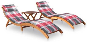 Espreguiçadeiras com mesa e almofadões 2 pcs acácia maciça