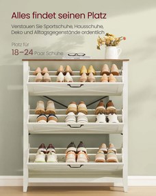 Armário para sapatos com três portas 24 x 87 x 123,6 cm Branco vintage
