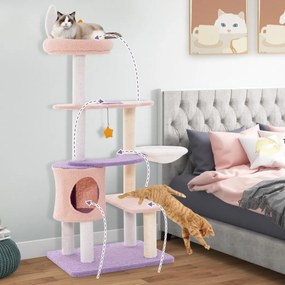 Arranhador para gatos de vários níveis com poste de arranhar coberto de sisal Rede de pelúcia brinquedos Roxo