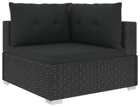 6 pcs conjunto lounge de jardim c/ almofadões vime PE preto