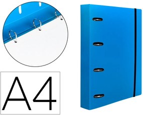Arquivo Con Recarga Y Solapa A4 Cuadro 5mm 100 Folhas 80g Polipropileno 4 Anillas 40mm Azul Translúcido