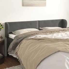 Cabeceira de cama c/ abas veludo 163x23x78/88cm cinzento-escuro