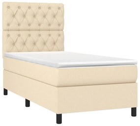 Cama box spring c/ colchão e LED 80x200 cm tecido cor creme