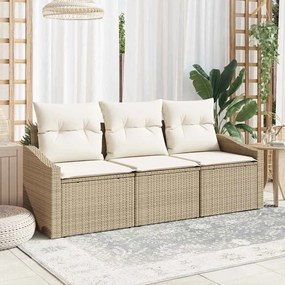 vidaXL Conjunto de Jantar para Jardim de 3 Peças com Almofadas Bege em Rattan Sintético