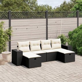 vidaXL 6 pcs conjunto sofás de jardim c/ almofadões vime PE preto