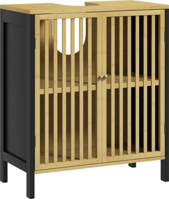 HOMCOM Móvel Sob Lavatório 2 Portas com Prateleira Ajustável 60x30x70 cm Mdf e Bambu | Aosom Portugal