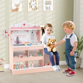 Hospital de brincar infantil com 24 acessórios Relógio Torneira Lavatório Monitor ECG para crianças a partir dos 3 anos 97 x 30,5 x 88 cm Rosa