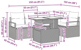 Conjunto de Sofá Jardim vidaXL de 6 Peças com Almofadas Castanho Ratta