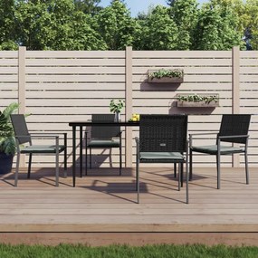vidaXL 5 pcs conjunto de jantar p/ jardim c/ almofadões vime PE e aço