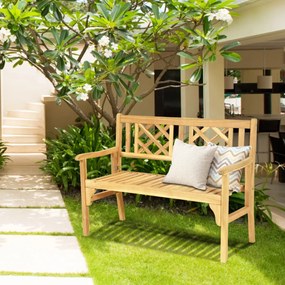 Banco dobrável para jardim Banco de madeira de acácia 120 cm para 2 pessoas com encosto curvo e apoios de braços Cor de teca