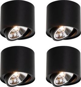 Conjunto de 4 focos de teto modernos pretos giratórios e inclináveis AR111 - Rondoo Up