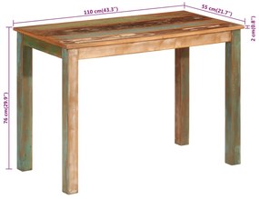 Mesa de jantar 110x55x76 cm madeira recuperada maciça