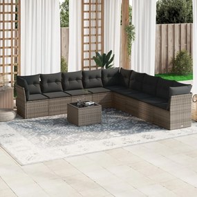 10 pcs conjunto sofás de jardim c/ almofadões vime PE cinzento