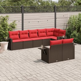 vidaXL 8 pcs conjunto sofás de jardim c/ almofadões vime PE castanho