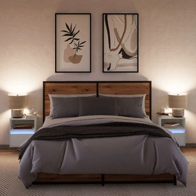 Mesas de cabeceira de parede com luzes LED 2 pcs branco