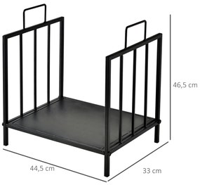 Prateleira de lenha para lareira tradicional Armazenamento de madeira com alças 44,5x33x46,5 cm Preto