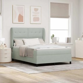 Cama Box com Colchão vidaXL - Cinzento-claro, 140x190 cm, Veludo
