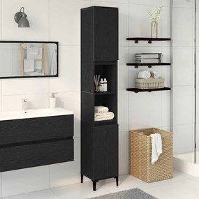 vidaXL Armário de Banheiro com porta Carvalho preto 30 x 30 x 190 cm