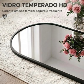 Espelho de Parede 40x110 cm com Design Arqueado e Ganchos Ajustáveis para Porta ou Parede Preto