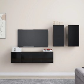 Conjunto de 4 Móveis de Parede de TV Régua S - Preto - Design Moderno