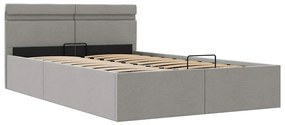 Cama hidráulica c/ arrumação LED 140x200 cm tecido cinza-claro