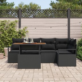 Conjunto de Sofá de Jardim vidaXL 6 Peças com Almofadas Preto Poliratt