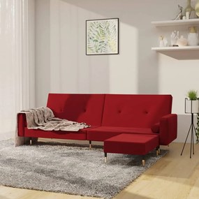 Sofá-cama de 2 lugares com apoio de pés veludo vermelho tinto
