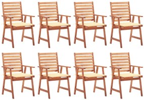 Cadeiras de jantar p/ jardim 8 pcs c/ almofadões acácia maciça