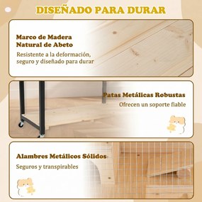 Jaula para Hamsters de Madeira, 87 x 42 x 101 cm, Dois Níveis, Natural