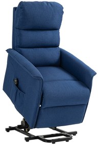 HOMCOM Poltrona Relax Reclinável Elétrica Poltrona Levanta Pessoas com Controlo Remoto e Bolso Lateral 66x90x96 cm Azul