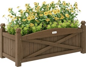 Floreira em madeira, floreira de horta exterior em madeira com orifícios de drenagem, 90 x 39 x 37 cm, castanho escuro