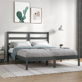 vidaXL Estrutura de cama 140x190 cm madeira de pinho maciça cinzento