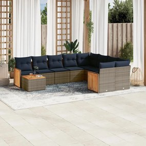 vidaXL 10 pcs conjunto sofás p/ jardim c/ almofadões vime PE cinzento