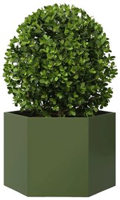 Vaso/floreira de jardim hexagonal 69x60x45cm aço verde azeitona